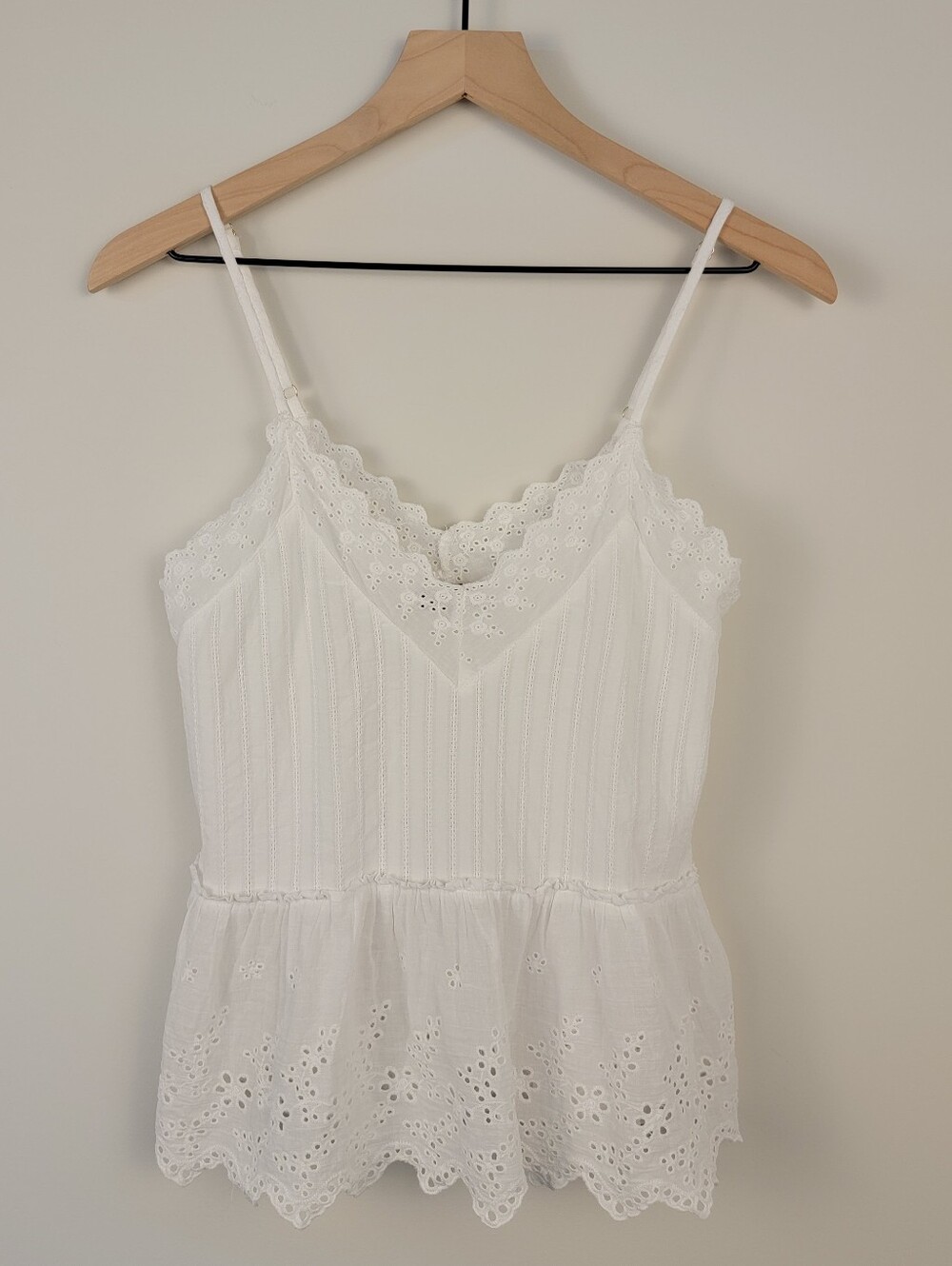 Amaryllis White Eyelet Lace Cami Top Boho Crochet Trim Babydoll Tank Womens S